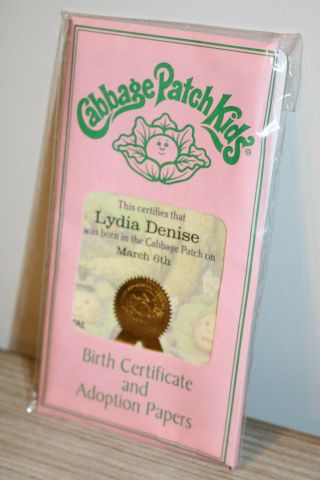 Cabbage Patch Kids Pa Modern Girl Birth Certificate Lydia Denise 3/6