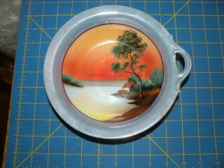 Vtg Noritake M Japan Hand Painted Luster Iridescent Lake House Handle Bowl Dish