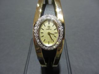 Ladies 14 Karat Yellow Gold And Diamond Omega Watch Vintage
