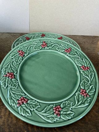 Bordallo Pinheiro Holly Dinner Plates Set Of 2 No Chips Made In Portugal