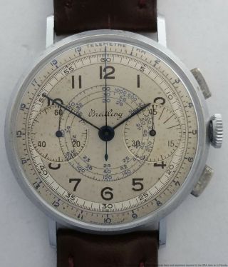 Vintage Breitling Ltd Military Style Orig Dial Chronograph Mens Wrist Watch