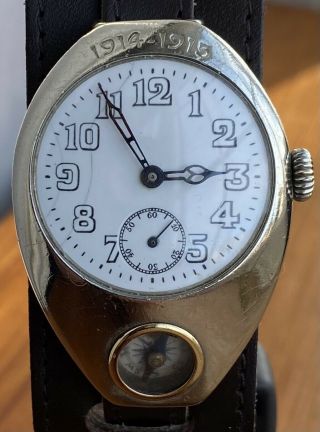 Gents Military Ww1 “trench” Watch Dated 1914 - 1915 Extremely Rare With Compass