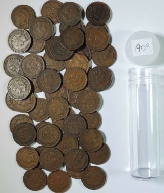 Roll Of 50 1909 Indian Head Cents Pennies 50 Coins Better Date