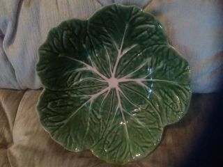 Vintage Bordallo Pinheiro Large Green Cabbage Leaf Bowl 11 " Made In Portugal