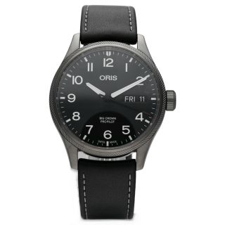 Oris 01 752 7698 4264 Propilot Gun Metal Grey 45mm Leather Automatic Mens Watch