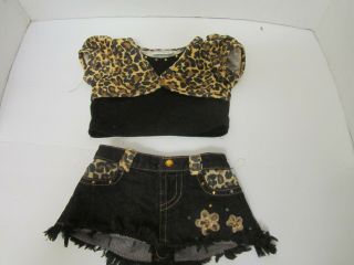 Build A Bear Leopard Black Brown Shirt Denim Jean Skirt Outfit Clothes Babw