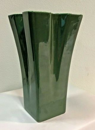 Vintage 40s Green & Yellow Red Wing Art Deco Geometric 1259 Vase 9 " Tall
