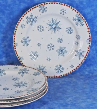 4 Sakura Debbie Mumm Snowflake Stoneware 8 " Salad Plates - Retired Pattern - Euc