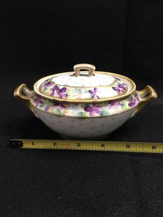 Hand Painted Nippon China,  Sugar Bowl With Lid,  Gold Trim