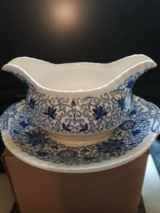 Mason ' s Patent Ironstone China England Bow Bells Gravy Boat With Under Plate 3