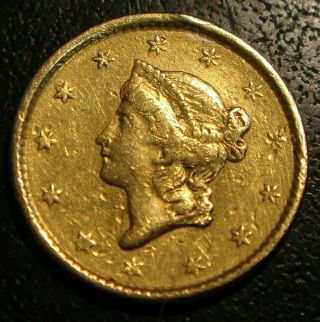 1851 $1 Gold Dollar Coin Liberty Head Type 1 Xf - Au Details - Bent,  Mount Removed