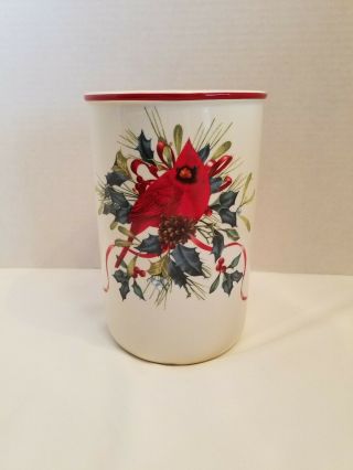Lenox Porcelain WINTER GREETINGS by McClung,  Red Bird Utensil Crock 853790 3