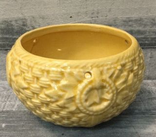 Vintage Mccoy Yellow Pottery Basket Weave Pattern Bowl Planter