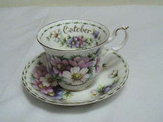 Royal Albert Teacup & Saucer Cosmos Flower Of The Month Series October England