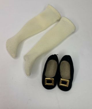 Madame Alexander 12” Doll Black Felt Slip On Buckle Shoes And White Socks