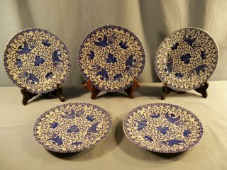 Set Of 5 Blue Phoenix Flying Turkey Porcelain Japan Salad Plates 7 1/4 " Wide
