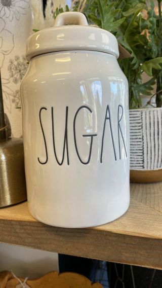 Rae Dunn ”sugar” Canister Measures 8.  25h X 4.  25w Ll Font Ivory Inside & Out