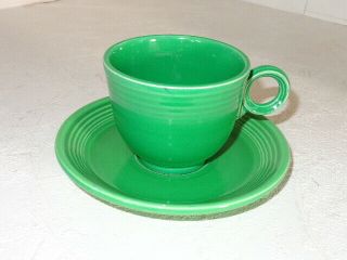 Vintage Fiesta Ware Medium Green Cup & Saucer (b)