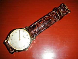 Vintage Men ' s Solid 14K Gold Longines Wristwatch Pristine w/ Box 2