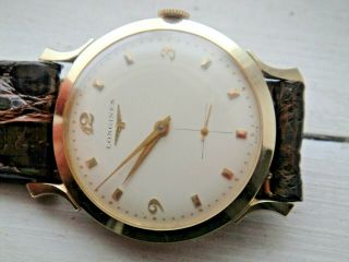 Vintage Men ' s Solid 14K Gold Longines Wristwatch Pristine w/ Box 5