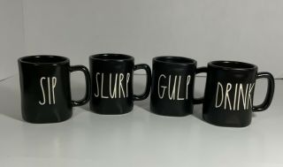 Rae Dunn Black Espresso Cups Mini Small Mugs Set Of 4 Sip Gulp Drink Slurp