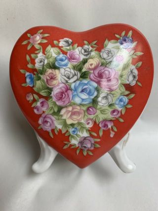 Lefton Hand - Painted Porcelain Valentines Heart Shaped Vase Planter W Roses 4f