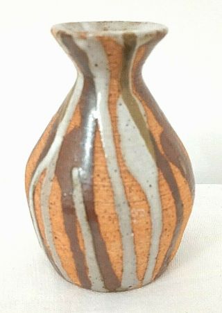 Small Handmade Drippy Drips Brown Beige Studio Art Pottery Stoneware Vase 4.  5x3