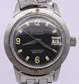Vintage C.  1968 Bulova 666ft Mens 35mm Steel Automatic Divers Watch W Bracelet