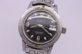 VINTAGE c.  1968 Bulova 666ft Mens 35mm Steel Automatic Divers Watch w Bracelet 5