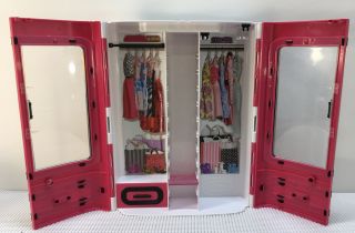 Barbie Pink Wardrobe Closet W/ Handle - Hard Plastic Carrying Case - 2015 Mattel