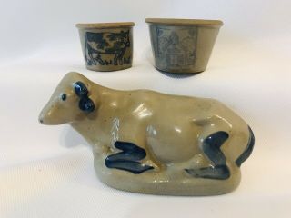 Beaumont Brothers Pottery Bbp Farm Animal Cow & Miniature Crocks Glazed Pottery