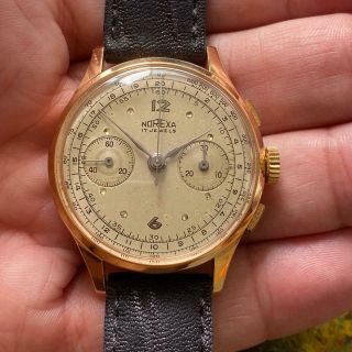 Norexa 18kt Rose Gold Hand Winding Vintage Chronograph Watch 100 1940