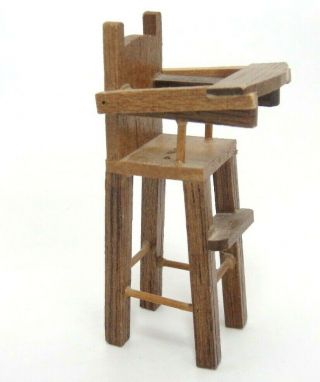 Dollhouse Miniature Baby High Chair Wood Tray Lifts 3.  5 " Tall