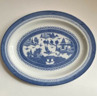 Woods Ware Canton Oval Platter Blue Transferware Wood & Sons England 12 " Wide