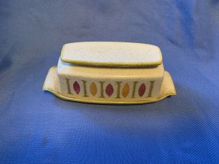 Red Wing Pepe Pattern Covered Butter Dish Mid Century Modern