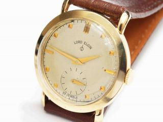 1960 Vintage Lord Elgin 14k Gold Mens Wristwatch - 23 Jewels - Cond.