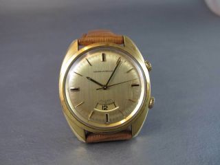 GIRARD PERREGAUX MENS VINTAGE GOLD PLATED ALARM WATCH GOLD DIAL BEAUTY 2