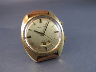 GIRARD PERREGAUX MENS VINTAGE GOLD PLATED ALARM WATCH GOLD DIAL BEAUTY 4