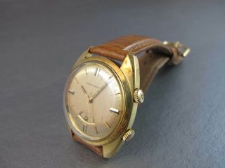 GIRARD PERREGAUX MENS VINTAGE GOLD PLATED ALARM WATCH GOLD DIAL BEAUTY 5