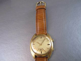 GIRARD PERREGAUX MENS VINTAGE GOLD PLATED ALARM WATCH GOLD DIAL BEAUTY 6
