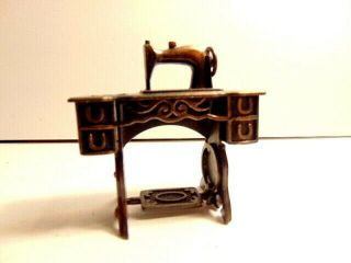 Older Cast Metal Dollhouse Miniature Treadle Sewing Machine; Made In Hong Kong