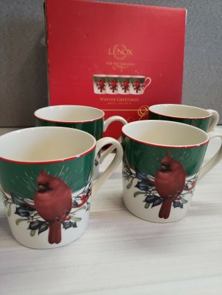 Lenox Winter Greetings Set Of 4 Cardinal Mugs