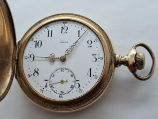 Antique 1923 Omega Full Hunter Gold Plated Pocket Watch Vgc Serviced Rare