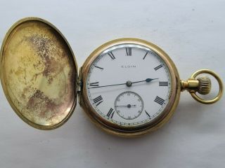 Antique 1903 Elgin Full Hunter Gold Plated Pocket Watch Vgc Serviced Rare
