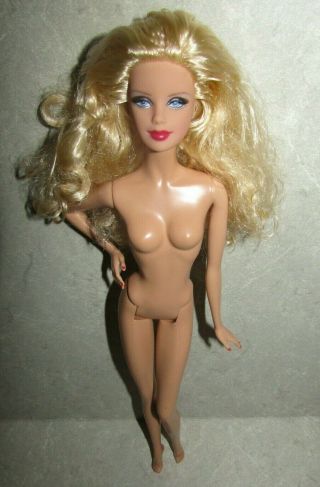 Nude Barbie 2013 Holiday Model Muse Blonde Blue Eyes Red Lips Fingernails EUC 2