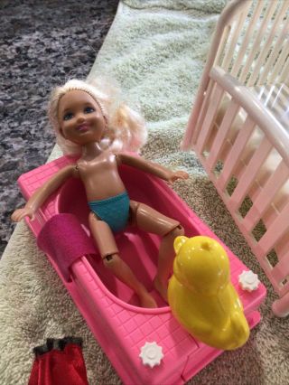 Mattel Chelsea Barbie Bathtub,  Crib,  High Chair,  Dresses and Accessories 2