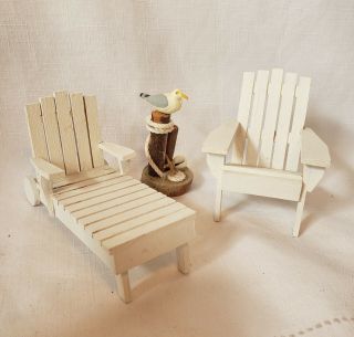 Dollhouse Miniature 1:12 Adirondack Chair And Chaise With Seagull