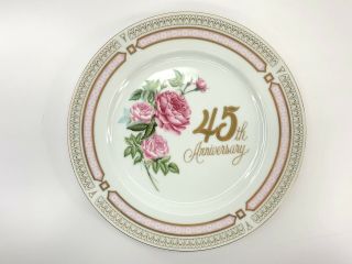 Saji Japan Fine China 11 " Collector Plate 45th Wedding Anniversary Pink Roses