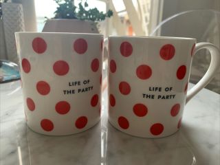 2 Lenox Kate Spade Chic Speak Coffee Mugs Life Of The Party Red Polka Dots Cup