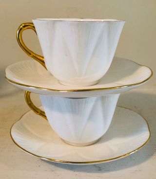 Shelley Dainty Regency White W/ Gold Edges Teacups (pair)